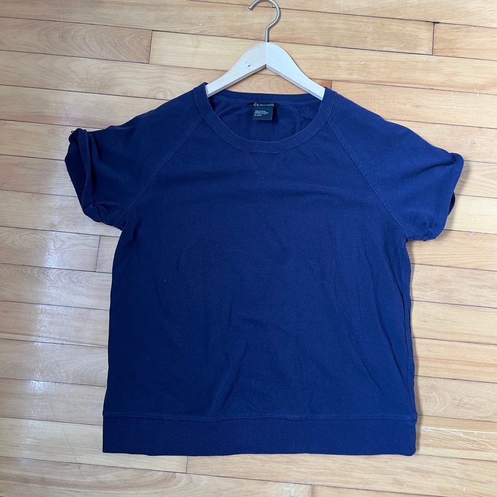 Armani Exchange Mens Navy Blue Short Sleeve Logo Sweatshirt XL Raglan French